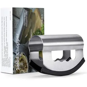Stainless Steel Double Blade Mezzaluna Salad Chopper with Protective Cover for Salad and Vegetable Mincing