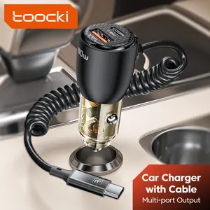 Toocki 110W USB-A/USB-C Multi-Port Car Charger with Type-C Spring Cable, Adjustable Stretch, Supports PPS, Compatible with Apple, Samsung, Xiaomi, GPS, Dash Cameras, etc.