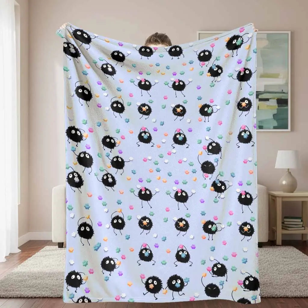 Soot Sprite Flannel Fleece Blanket - Flannel Fabric, Multi-Size, Cute Animal Pattern, Wrinkle Resistant, Ultra-Soft, Breathable Warm, Lightweight Plush, Aesthetic, Decorative Blankets, for Adults, Indoor/Outdoor Use, Home Gift