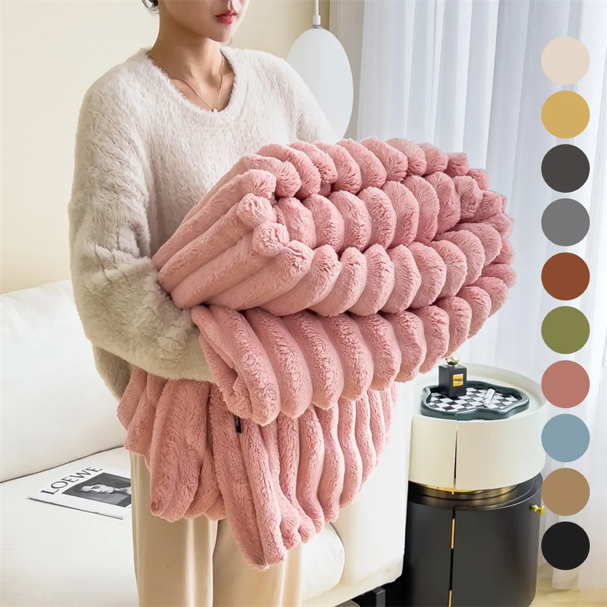 Faux Rabbit Fur Soft Fleece Blanket, Soft Blankets, Soft Warm & Cozy Throw Blanket, Versatile All-season Blanket Gifts for Home, Office, Travel, Twin/Full/Queen/King available in various sizes, Skin Friendly Blanket, Soft Fluffy Blanket