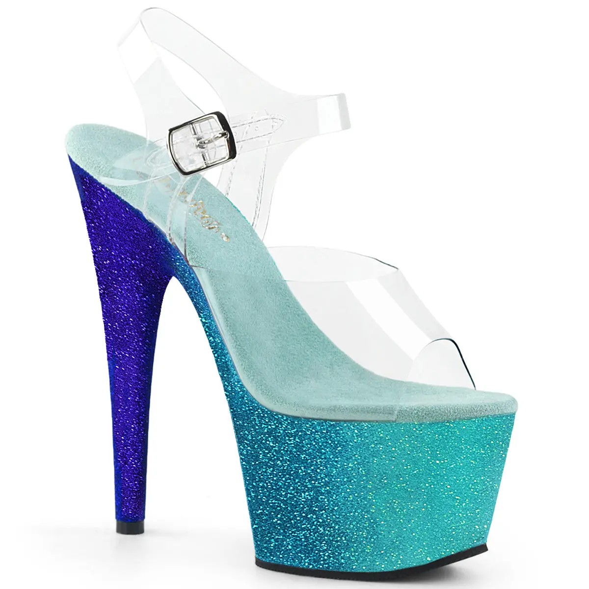 Pleaser Adore-708OMBRE Women's Classy Fashion Platform High Heels - Elegant Decor Clear/Teal Sandals, Pleaser Footwear, Pleaser Heels