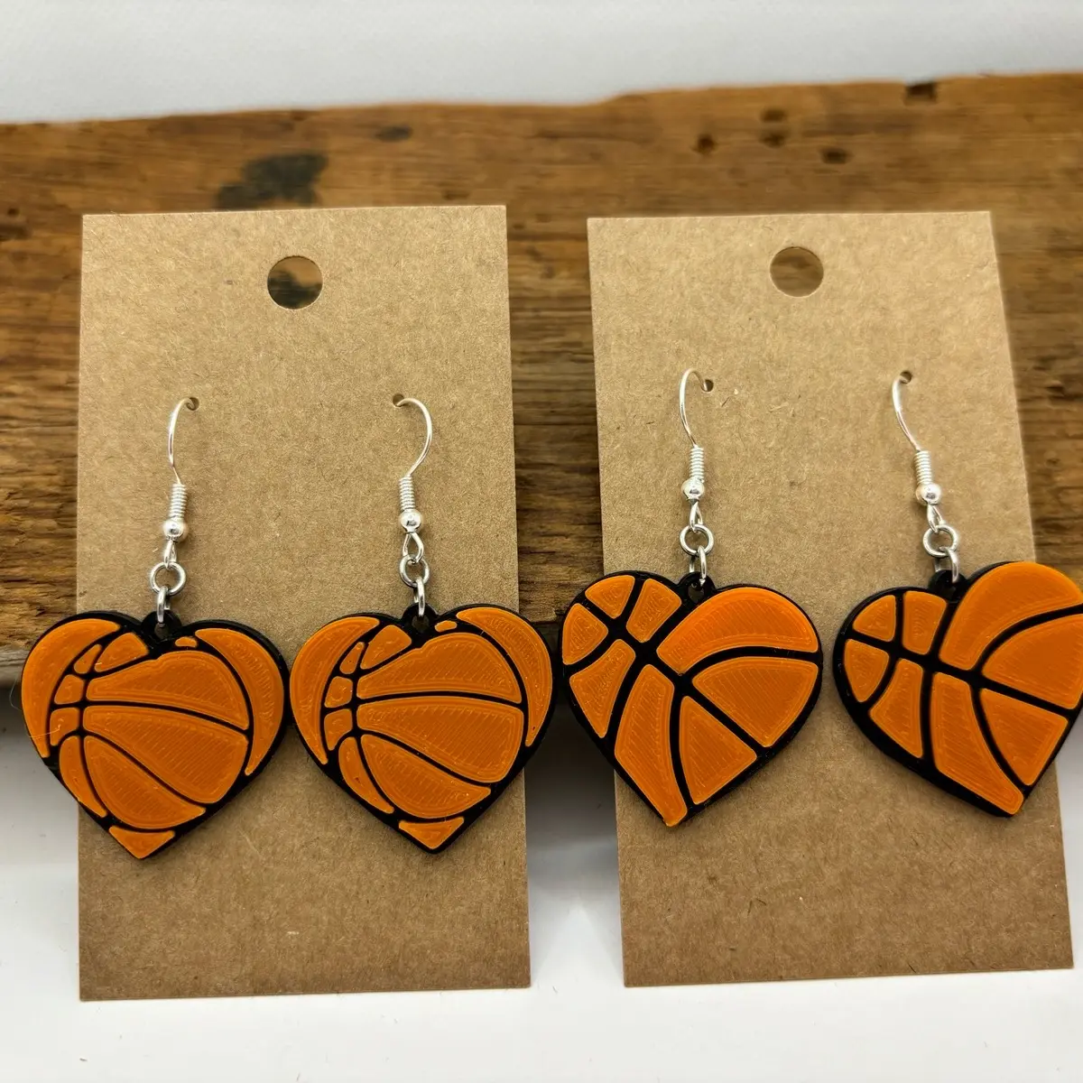 Basketball Heart Dangle Earrings 3d printed, lightweight & fun!