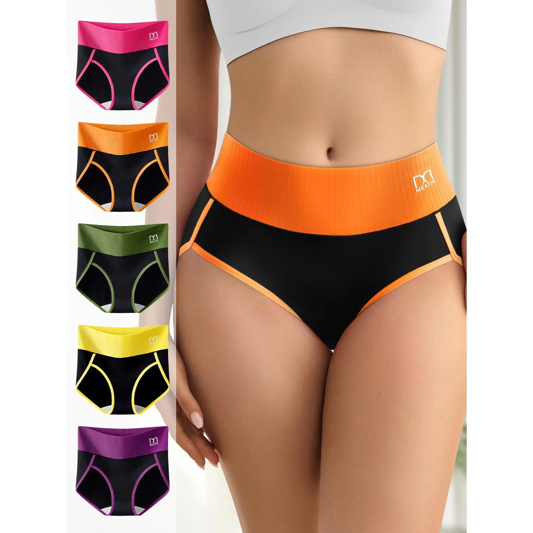 QUASTI 5/10 Pack of Women's Breathable High-Waist Seamless Underwear, Comfortable Soft Stretch Panties with Tummy Control, Multicolor Fashion Briefs f Womenswear or Everyday Wear - Ideal for Postpartum and Shaping Support Outdoorfun
