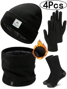 4Pcs-Knit Fleece Face Mask for Fall & Winter Outdoor Use, Multifunctional Neck Gaiter Scarf Windproof Ski Hat Unisex Sports Warmth Thermal Ski Mask