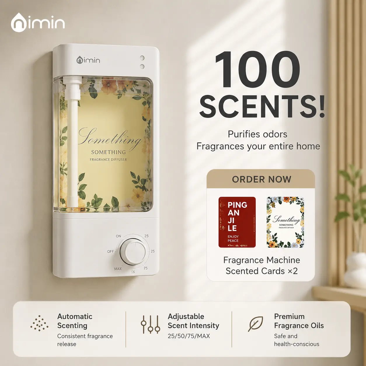 Nimin Smart Wall-Mounted Aroma Diffuser with Customizable Fragrance Intensity Waterless and Silent Operation Odor Eliminator with Digital Display for Bedroom and Living Room