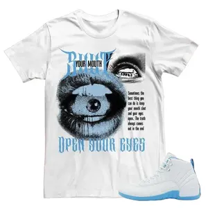 12 Melo Graphic Tee, Shut Your Mouth T-shirt Match 12s Melo White Blue Sneaker