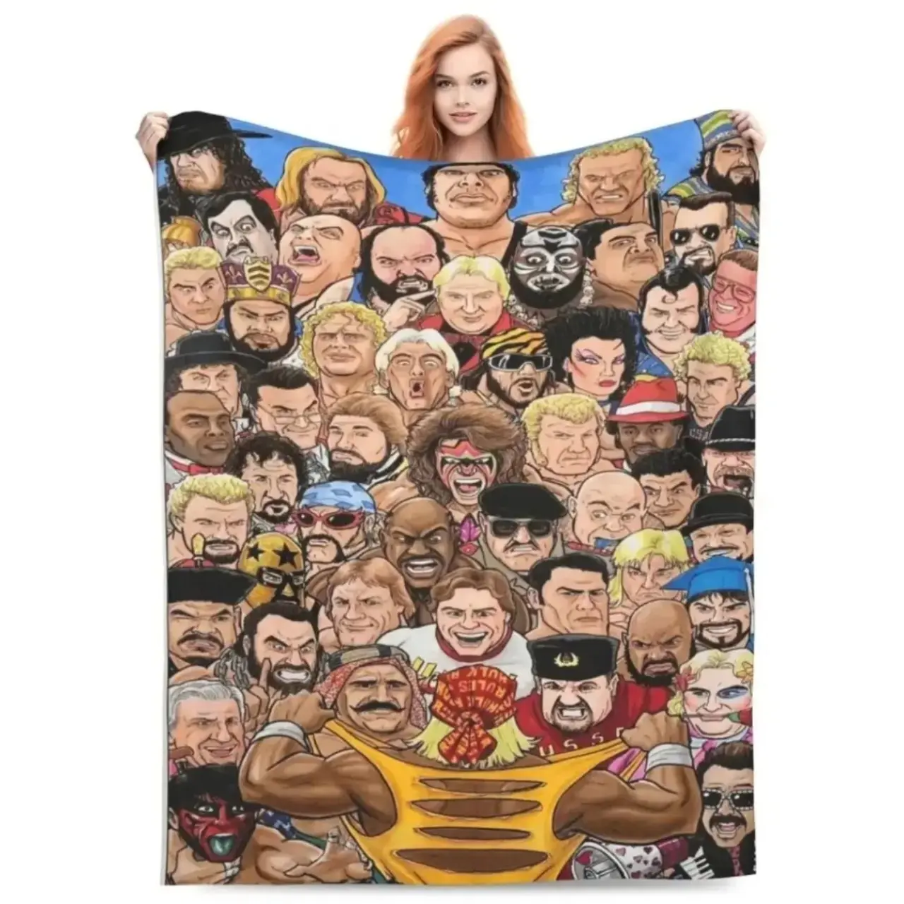 Hulk Hogan & WWE Legends Plush Blanket Soft Wrestling Throw for Man Cave Cozy Fan Gift Home Decor Birthday Christmas Father's Day Gift---Warm Haven Textiles Pro Wrestling Merchandise Retro Sports Aesthetic Room Decor Cozy Bedding