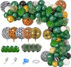 Jungle Safari Balloon Garland Arch Kit, Gold Dark Green 4D Animal Foil Balloons Artificial Tropical Palm Leaves Safari Baby Shower Decorations Boys Girl Wild One Birthday Party Supplies Agate Leopard Print Tool Print Tool