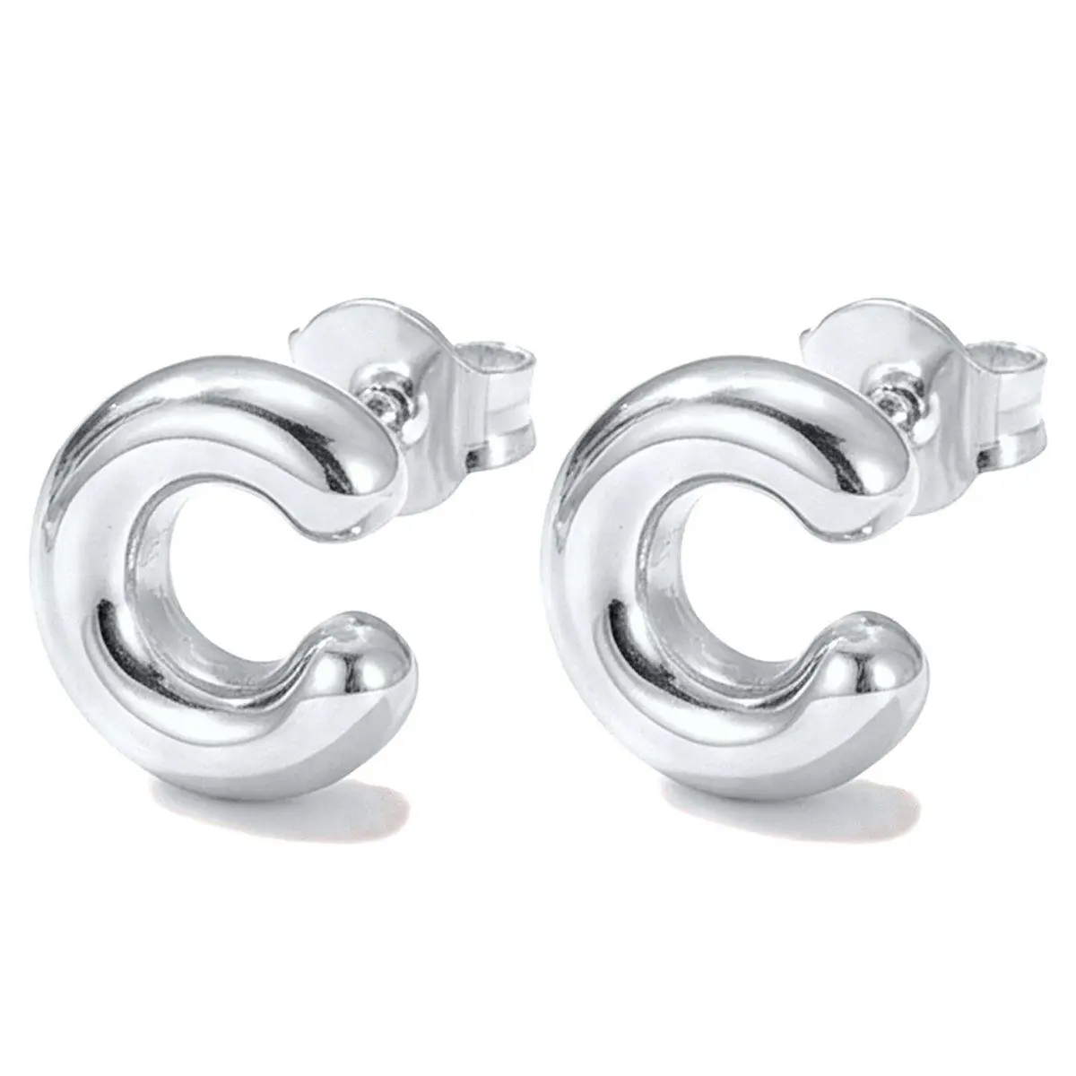 MUMREUES Silver Earrings for Women Trendy Initial Letter Stud Earrings