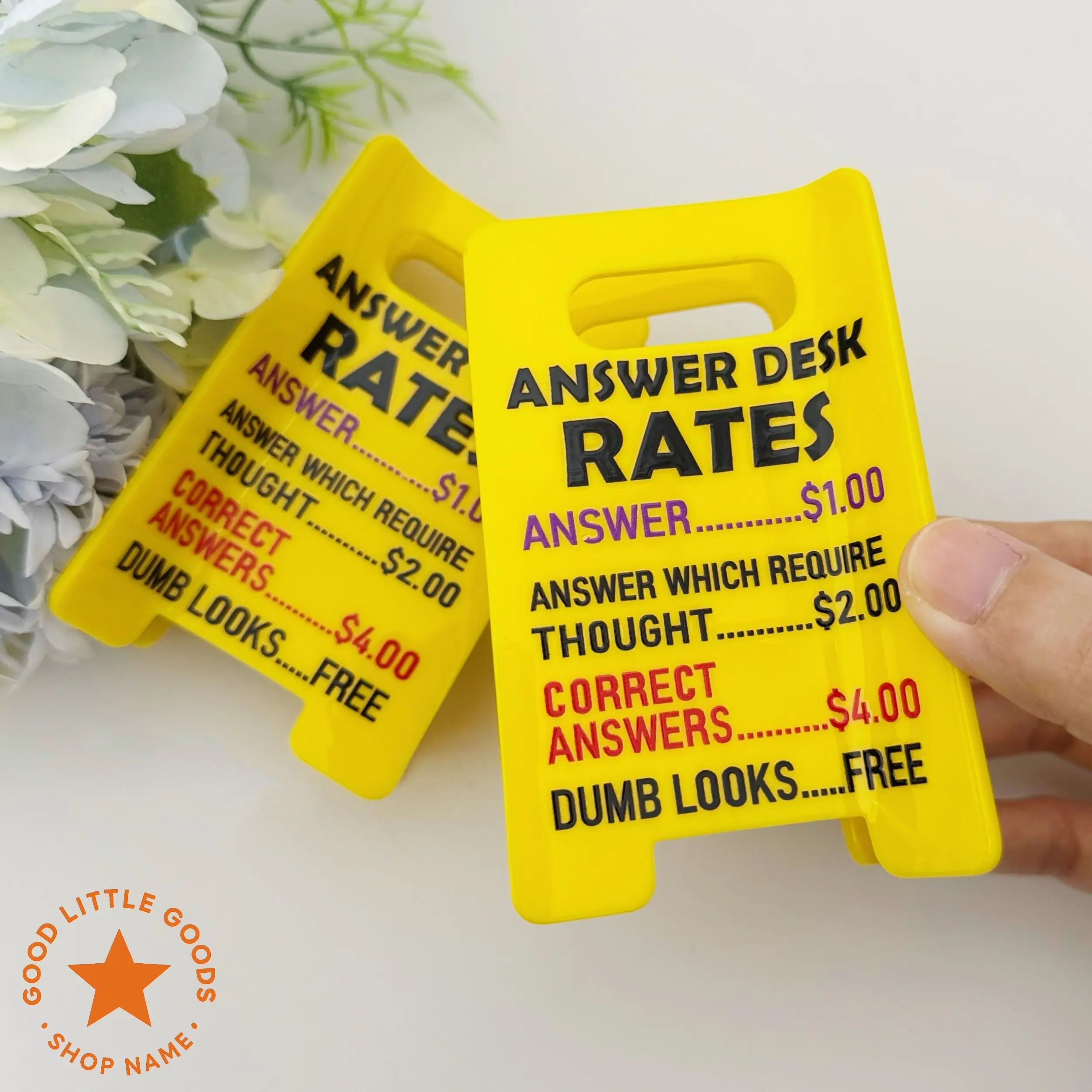 Answer Desk Rates Sign Hair Claw Clip, Funny Office Humor Sarcastic Stress Relief Gift, Playful Hair Accessory, Unique Design Statement Piece Funny Clip for Women, Wife, GF, BFF, Coworkers, Boss Lady