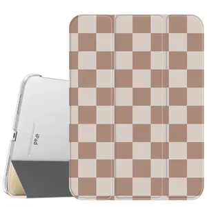 Khaki And Brown Plaid Case for iPad A16 2025 / iPad air 6/ iPad mini 6 Air, Pro 4,5,6,7, Slim Stand Cover with Soft Translucent Frosted Back Pencil Slot, for Samsung Galaxy Tab S9 S6,7,8,9,10FE + A7 LTE Tablet Cases