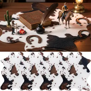 4 Pack Mini Soft  Faux Cowhide Rug 20x16 inch Rustic Chic Western Mat Cow  Rugs Carpet for Room Resting Area Table Centerpieces Cowboy Party Supplies Art Decor