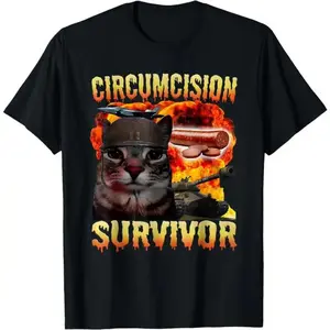 "I Survived" Funny Cat Meme Shirt - Sarcastic Humor Graphic Tees for Cat Owners, Soft Vintage Wash Cotton for Casual Wear & Meme Lovers