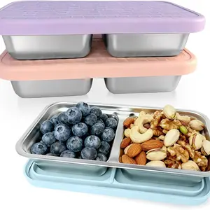 3-Piece Set Stainless Steel Kids Snack Containers, Reusable Metal Food Storage with Silicone Lids, Stackable Lunch Boxes for Daycare School Outdoor Use