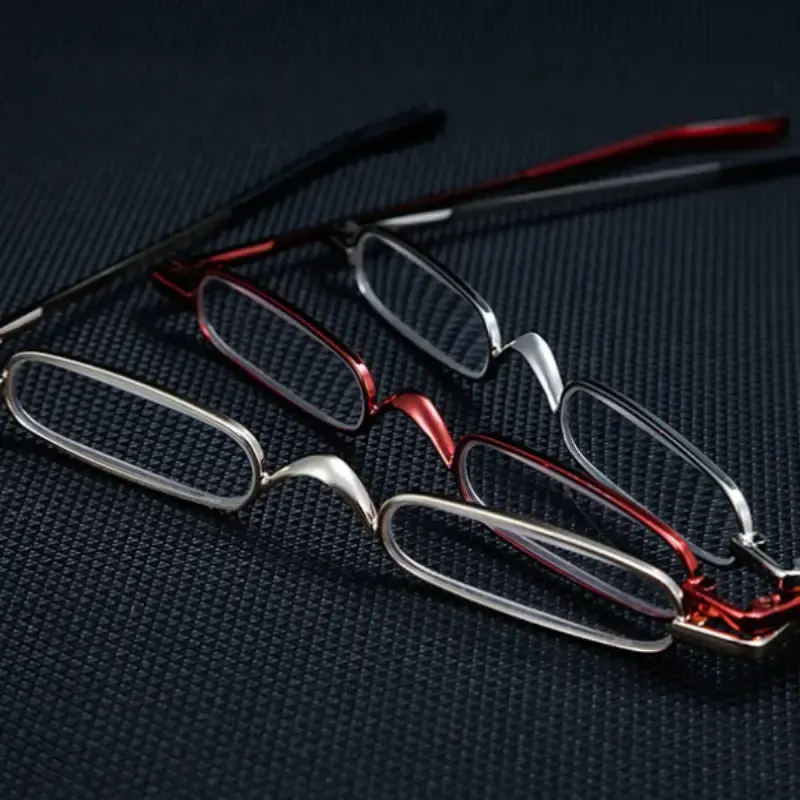 Unisex 4-Season Durable Mini Ultra-Thin Metal Eyeglass Frames - 1pc/Black, High Definition, Spring Hinge, Ultra-Light Portable, With Pen Holder & Storage Box