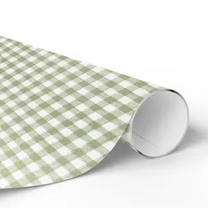 Gift Wrap, Light Green Gingham Wrapping Paper, Sage Green Wrapping Paper, Gingham All Occasion Present, Roll Wrap, Preppy Grandmillennial