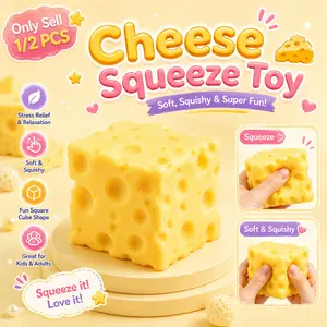 Yellow Cheese Decompression Squeeze Toy, Cheese Stress Relief Soft Novelty Toy, Fun Square Cube Shape squishy chesse Toy, Soft Squishy Stress Relief & Rebounding Sensory Fidget Toy for Adults & Kids, Novelty Gifts