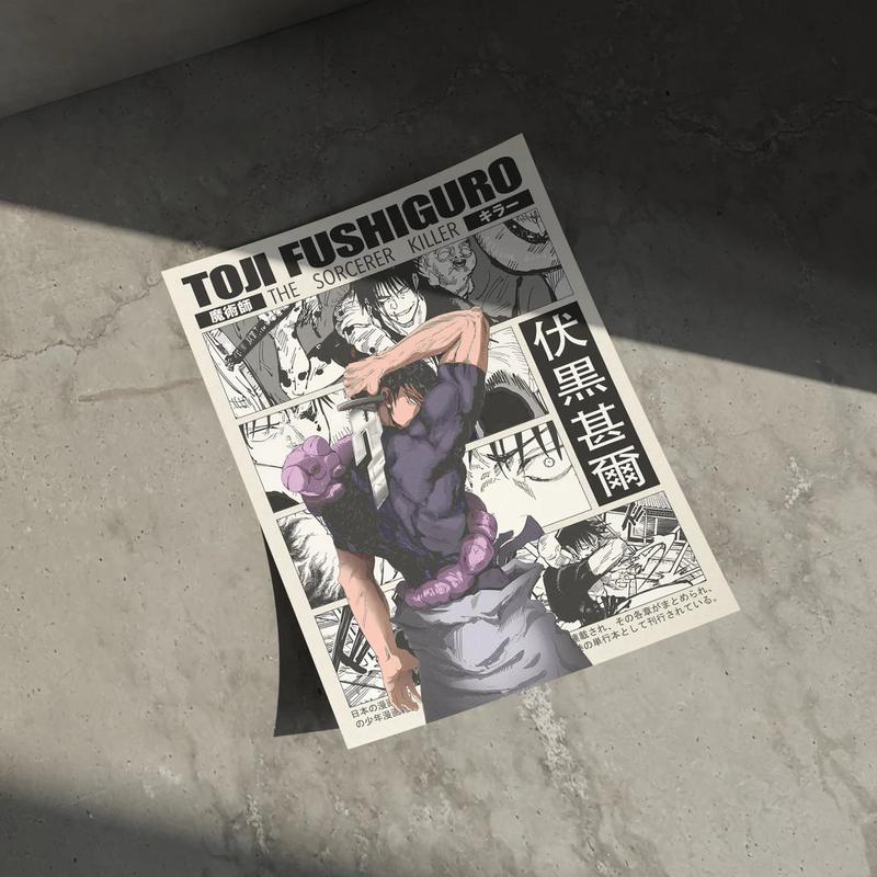 Toji Jujutsu Kaisen Anime Poster Print, JJK Manga Artwork Wall Hanging Home Decor, Gojo Geto, Minimalist Christmas Gift for Anime Fan