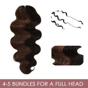 【Mix color 】 LWIGS 48-52 Strands/Bundle Mix Color Body Wave Crochet Human Hair - Pre-Separated Knotless Boho Braids for Women (4-5 Packs Full Head) - No-Tangle Long Lasting Bohemian Hair Extensions