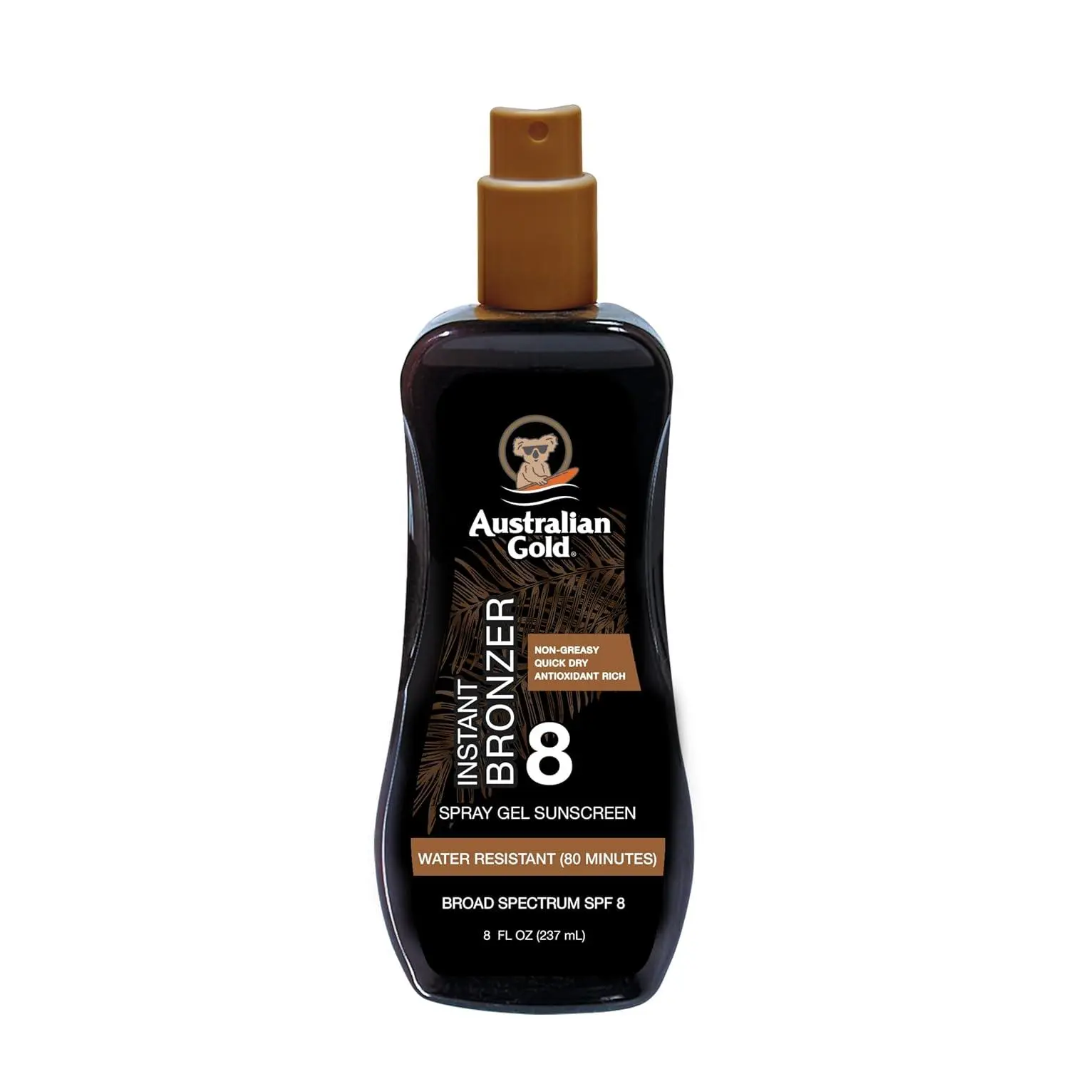 Australian Gold Spray Gel Sunscreen with Instant Bronzer SPF 30, 8 Ounce | Moisturize & Hydrate Skin | Broad Spectrum | Water Resistant | Non-Greasy | Oxybenzone Free | Cruelty Free