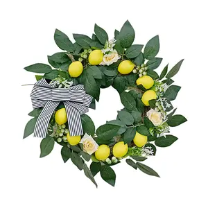 22Inch Lemon Wreaths, With Bow and Berry, Spring Summer Front Door Decor, Farmhouse Wedding home Party Decorations, Fade Resistant Plastic Outdoor Indoor Wreaths, Mothers Day Gift, Christmas Decor