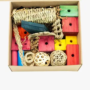 Extra-Large Bird Toy Refill Kit with Colorful Wood Blocks Seagrass Mats Wicker Balls Bamboo Foraging Baskets Cardboard Tubes & Shredded Paper Foraging Box