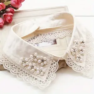 Pearls Elegant Detachable Lace Faux Collar - Polyester Women's Fashion Accessory for Winter, Autumn