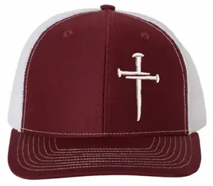 Jesus 3 Nail Cross Christian Men/Women Adjustable Richardson 112 Cardinal/White Snapback Hat with Free 4" 3 Nail Cross Decal Machine Washable USA Crafted (Copy)