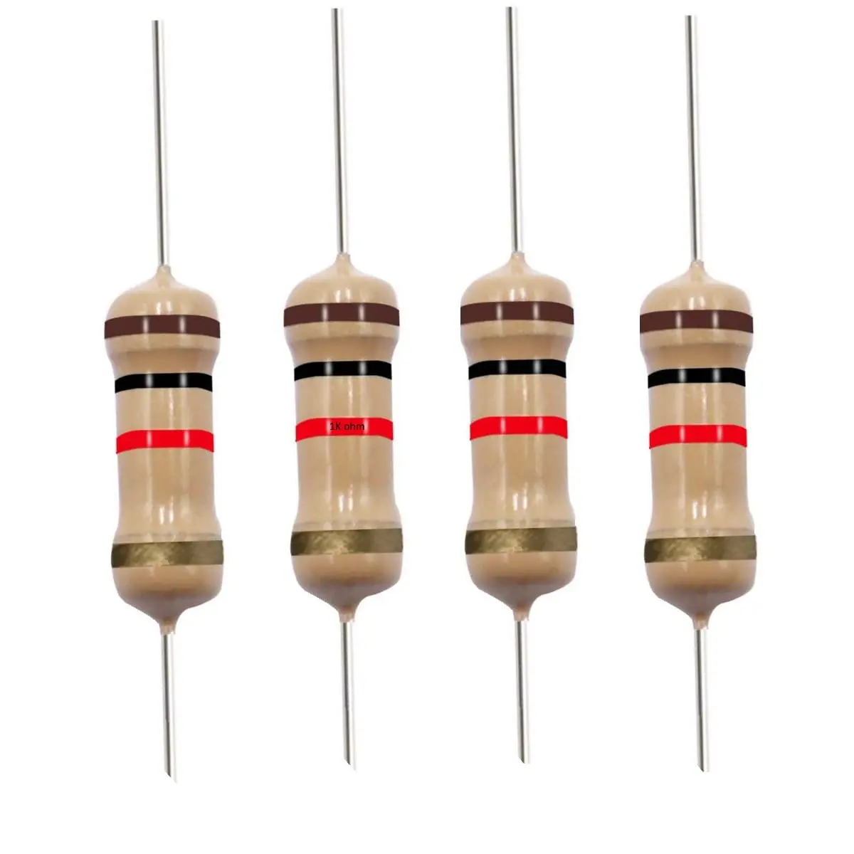 1K Ohm Carbon Film Single Fixed Resistor 1/4 W (0.25 Watts) 5% Tolerance, (1K R, 1K ohm, 1K Ω) Resistor (40 Pack)