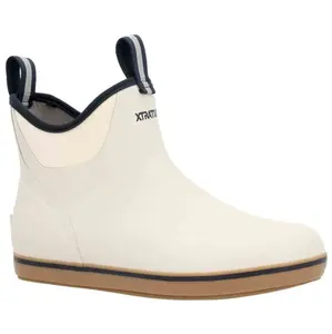 XTRATUF Mens 6 Inch Ankle Deck Boots - IVORY/NAVY, Waterproof Slip Resistant Fishing Boat Shoes, Lightweight Outdoor Work Footwear, Gift for Him or Dad