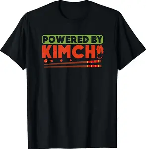 Casual Cotton shortsleeve tees Powered By Kimchi Korean Asian Food Lovers Novelty T-Shirt