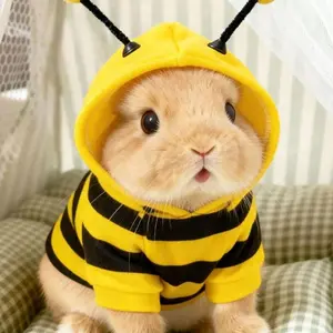 Striped Bee Pattern Warm Sweatshirt for Rabbit, Small Cute Pet Clothes for Spring and Autum