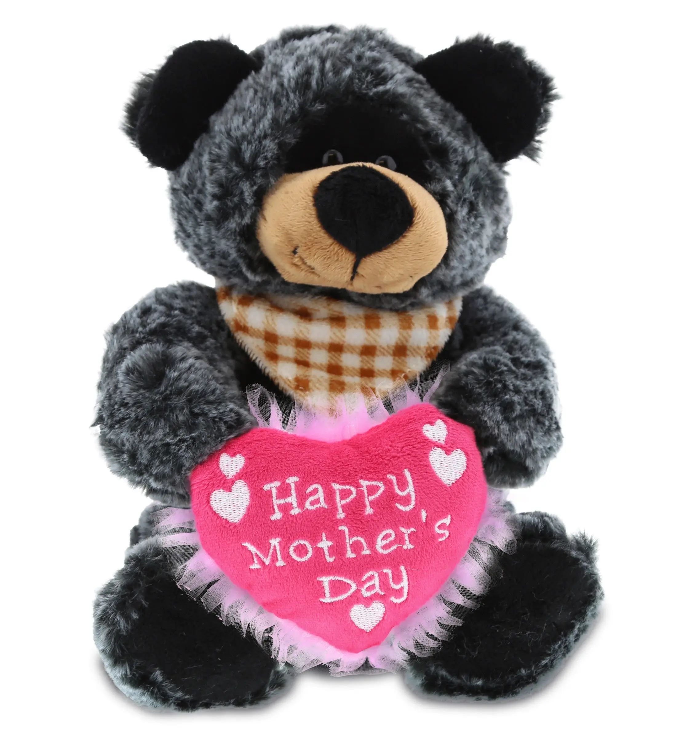 DOLLIBU 8" Tall Hypoallergenic Super Soft Fur Sitting Black Bear Stuffed Toy - Adorable Plush Bed Stand Decor, Heart-Focused Motherhood Gift for Moms, Perfect for Mother's Day Arrangements