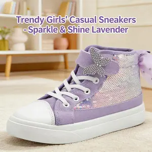 rosyclo Kids' High Top Canvas Casual Trainer Shoes, Trendy Sparkle Sequins Bow & Butterfly Design Sneakers for Toddler Boys & Girls, Sports Footwear for Running & Walking, Trendy High Top