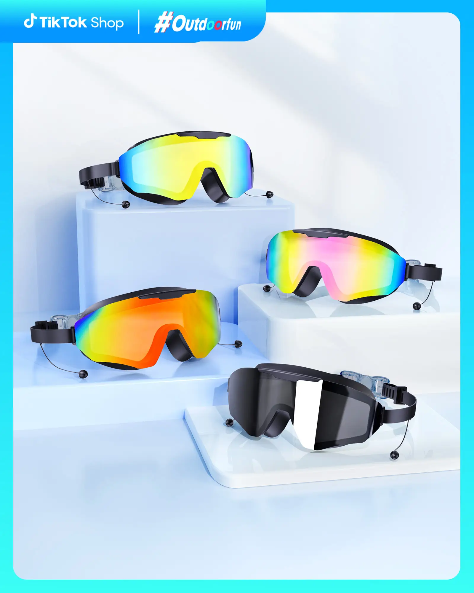 Viyawise Swim Goggles for Adults & Kids - Anti-Fog Full-Coverage, 3-Color UV Lens, Waterproof Earplugs & Nose Clip, Fit Outdoorfun