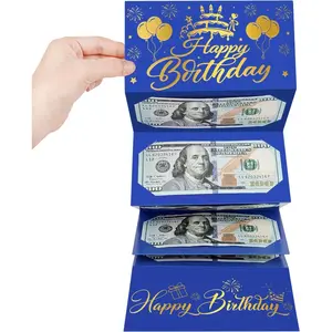 Blue Gold Birthday Money Holder Envelopes with Slots for Cash Gift Surprise Happy Birthday Gift Card Holder for Men Women Kids Party Supplies