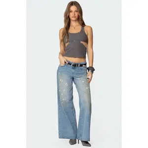 Edikted Women's Paint Splatter Low Rise Jeans