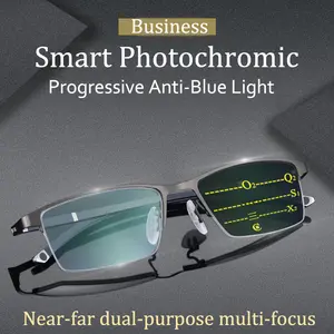 Progressive Multi-Focus Blue Light Blocking Reading Glasses - +1.00 to +4.00 Degrees, Bifocal for Near and Far Vision, Lightweight Business/Y2K Style Glasses, Suitable for Computer, Driving, Reading - Compatible with Smartphones, Tablets, Laptops - Unisex
