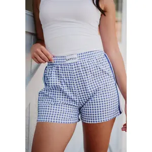Royal Blue Plaid Boxers for Women