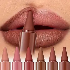 6 Pcs Gradient Lip Liner and Lipstick Combo Set - 2-in-1 Ombre Lipstick & Brown Lip Liner Duo - Waterproof, Long-Lasting, Matte Finish - Smudge-Proof, Full Coverage Lip Kit for Fuller & Plumper Lips