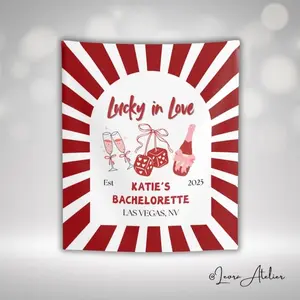 1pc Wall Tapestry & Bachelorette Party Banner - Lucky in Love Las Vegas Theme Wedding Decor with Personalized Bride & Groom Name Signs, 60x51 Inch Wedding Backdrop Suitable for Bridesmaids, Wedding Shower Decorations