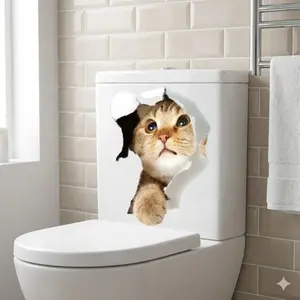 3D Cartoon Cat Wall Stickers, Removable Waterproof Decals for Kitchen Bathroom Bedroom, Peel and Stick No Residue, Oil Proof Moisture Resistant Reusable Home Decor, Creative Adhesive Wall Art