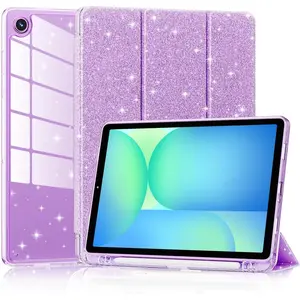 Case for Samsung Galaxy Tab A11+/A9+ Plus 11 Inch 2025/2023, Cute Glittering Sparkly Shockproof Cover with Sparkly Crystal Clear Back and Pencil Holder for Galaxy Tab A11+/A9+, Blue, Purple