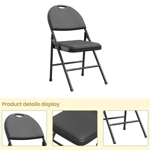 Comfortable Folding Dining Chair Set – PU Padded Cushion, Sturdy Metal Frame, Non-Slip Feet, Easy to Carry & Stack – Ideal for Home, Office, Events, Indoor & Outdoor, 2 or 4 Pack, Grey/Beige/Red
