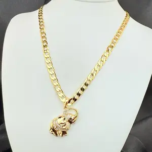 Elephant Pendant with Cuban Chain 20 Inches Long Gold-Tone Necklace Jewelry Accessory