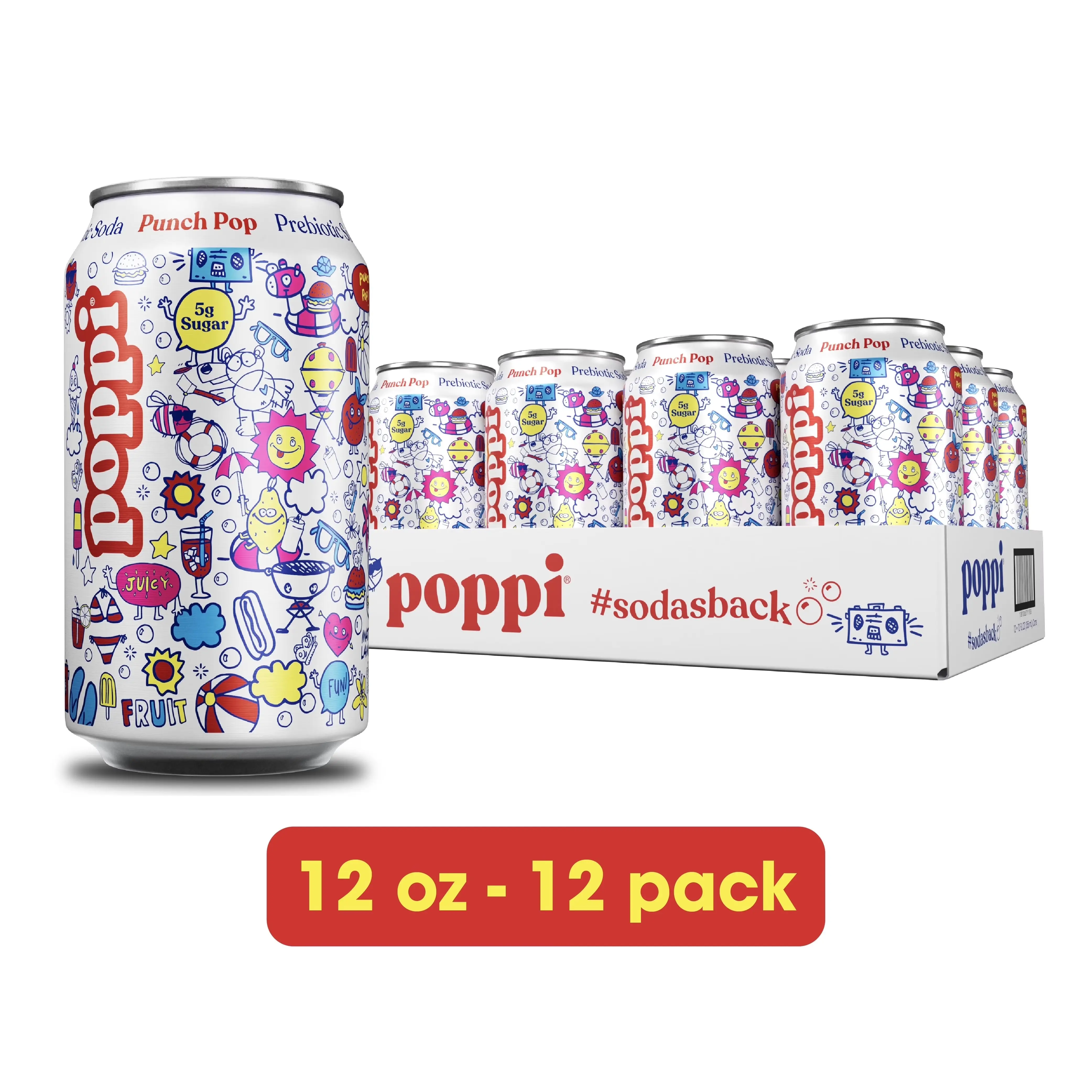 Poppi Punch Pop Prebiotic Soda, 12 oz, 12 Pack Cans