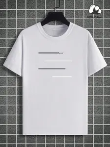Unisex Minimalist Line Legend Short Sleeve T-Shirt, Japanese Style Loose Fit Cotton Top, Summer Casual Streetwear, Slim-Fitting H-Type