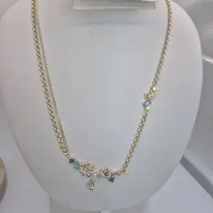 flower multicolor necklace plated gold 14k