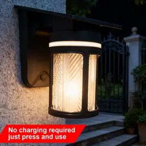 Solar Wall Lights Outdoor, 2 Pack Black Cylinder Dimmable Solar Fence Lights with Remote Control IP54 Waterproof, Modern Dusk to Dawn Exterior Sconce Lights for Porch Yard Garden Patio and Fence