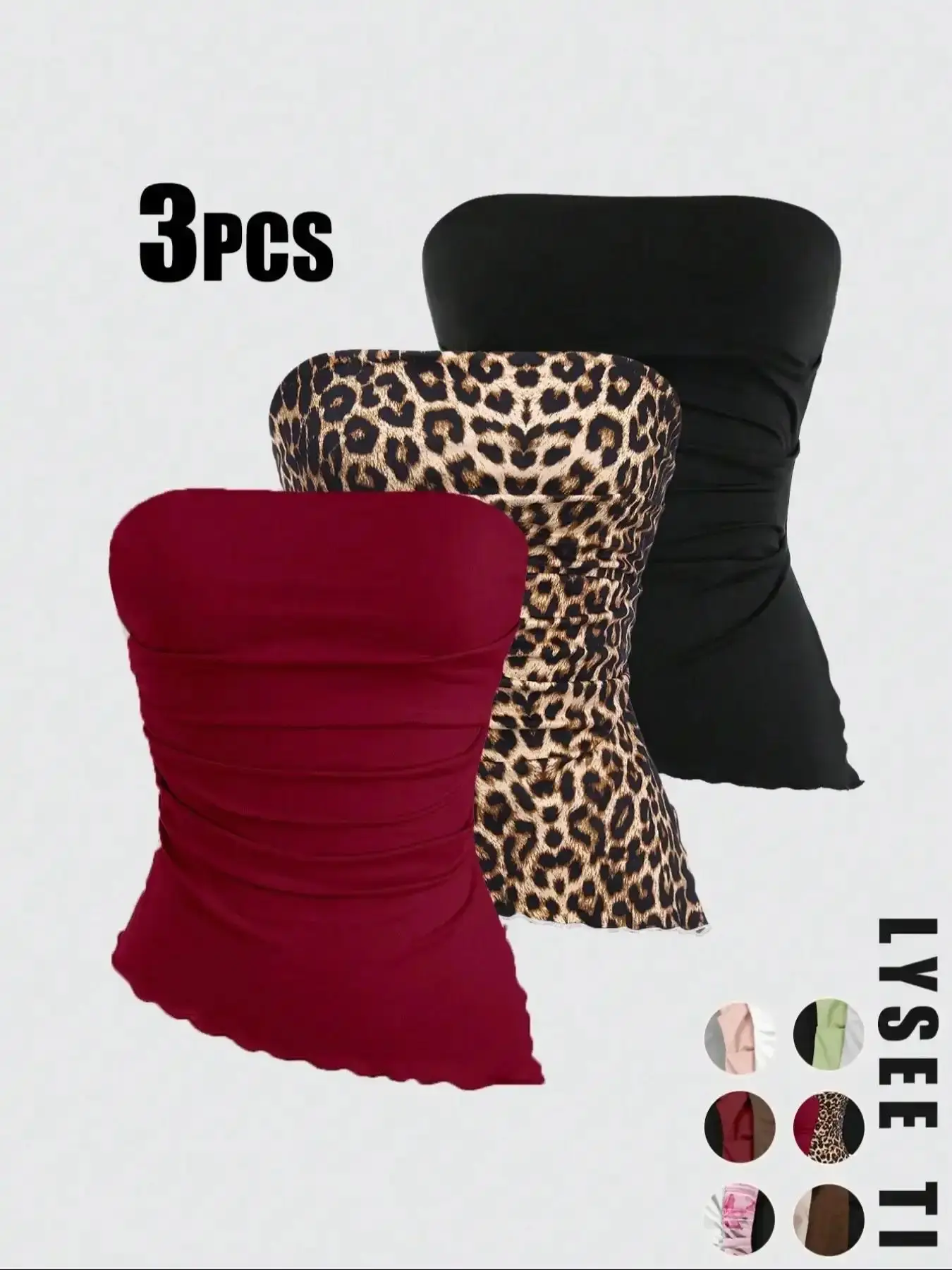Effortless 2026 Valentine's Day Women's 3-Piece Autumn/Winter Ruched Strapless Tube Top Set, Casual Fashion Sports Multicolor High-Elastic Slim Tops with Lettuce Trim, effortless layering, chic everyday, refined casual
